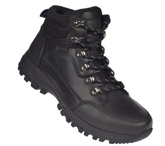 Buty skórzane męskie trapery trekkingowe CY129 czarne ocieplane roz. 45