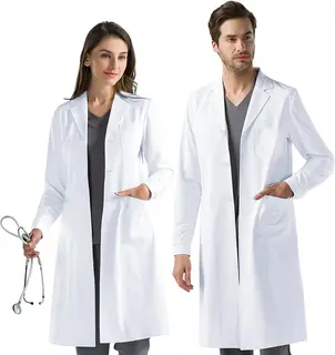 Biały fartuch laboratoryjny medyczny unisex z bawełną długi rękaw
