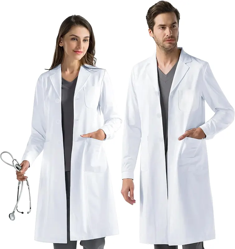 Biały fartuch laboratoryjny medyczny unisex z bawełną długi rękaw