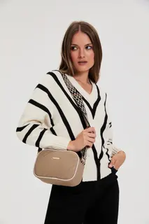 Torebka crossbody z ozdobnym paskiem beżowa
