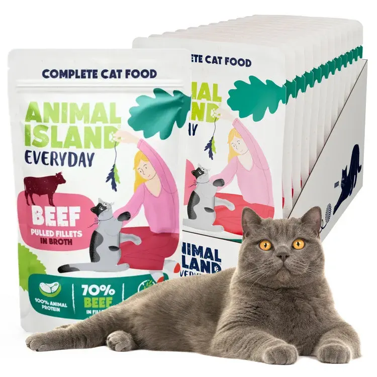 ANIMAL ISLAND Everyday Wołowina filety w rosole Box - mokra karma dla kota - 12 x 85g