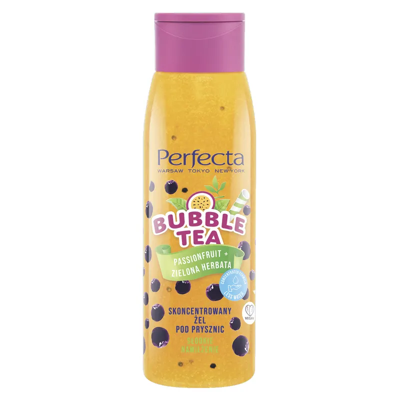 Perfecta Bubble Tea skoncentrowany żel pod prysznic Passionfruit z zieloną herbatą, ekstraktem z cytrusów i hydrożelowymi kulkami 400 ml