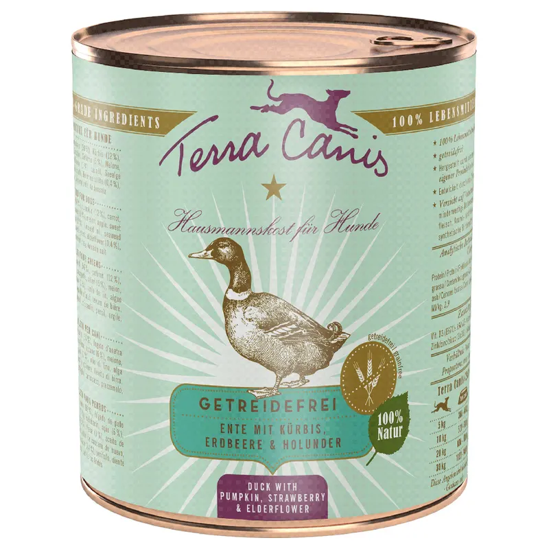 Terra Canis bez zbóż, 6 x 800 g - Kaczka z dynią, truskawką i czarnym bzem