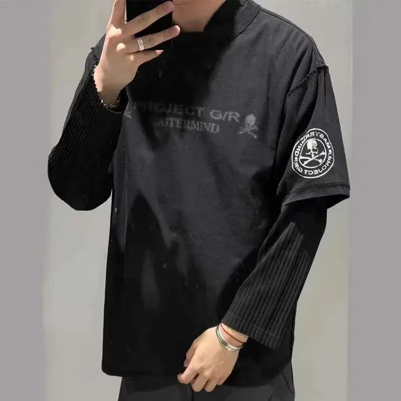 PROJECT G/R Summer Collaboration Skull Letterprint Round-neck Short-sleeved Washed Black Loose T-shirt Grailz Protocol Index