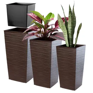 Donice na kwiaty z wkładem Tuluza dłuto 19 cm + 25 cm + 30 cm, mokka