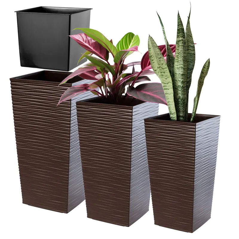 Donice na kwiaty z wkładem Tuluza dłuto 19 cm + 25 cm + 30 cm, mokka