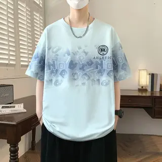Men's Casual Short Sleeve T-Shirt with Letter Print Round Neck Loose Fit Breathable Summer Tee Top