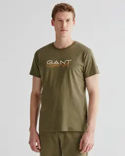 Gant Bawełniany T-Shirt Męski Z Nadrukiem Regular Fit Zielony
