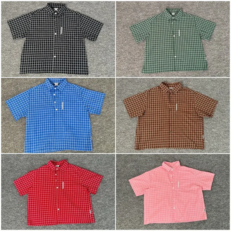 Mertra Classic Letter Print High-Street Casual Loose-Fit Unisex Fashion Checkered Short-Sleeve Shirt