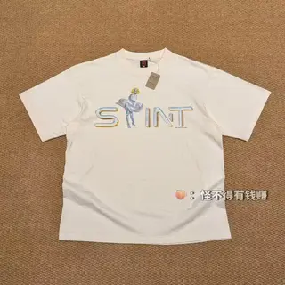 Authentic SAINT Lettering Girls' T-Shirt 26SS Summer Round Neck Washed Cotton Oversized Short-Sleeve T-Shirt