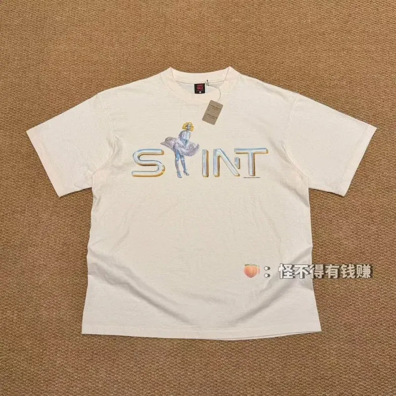 Authentic SAINT Lettering Girls' T-Shirt 26SS Summer Round Neck Washed Cotton Oversized Short-Sleeve T-Shirt