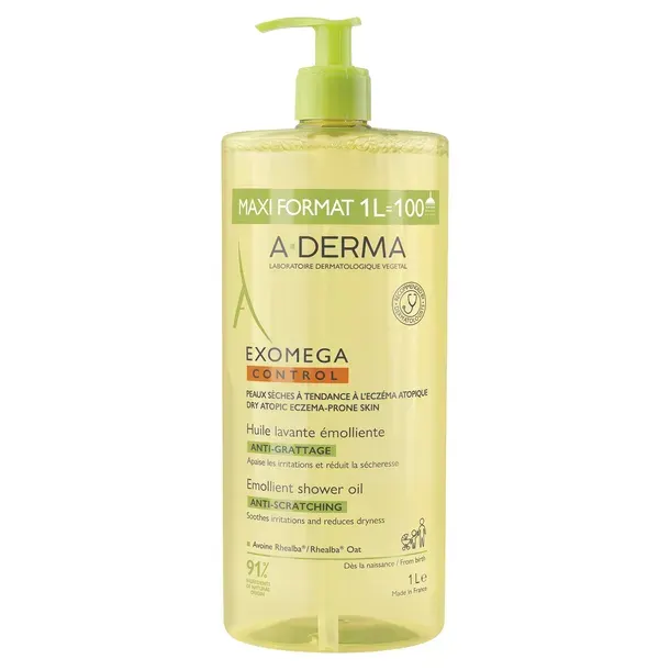 A-DERMA EXOMEGA CONTROL OLEJEK EMOLIENTOWY DO MYCIA CIAŁA I KĄPIELI 1000 ML