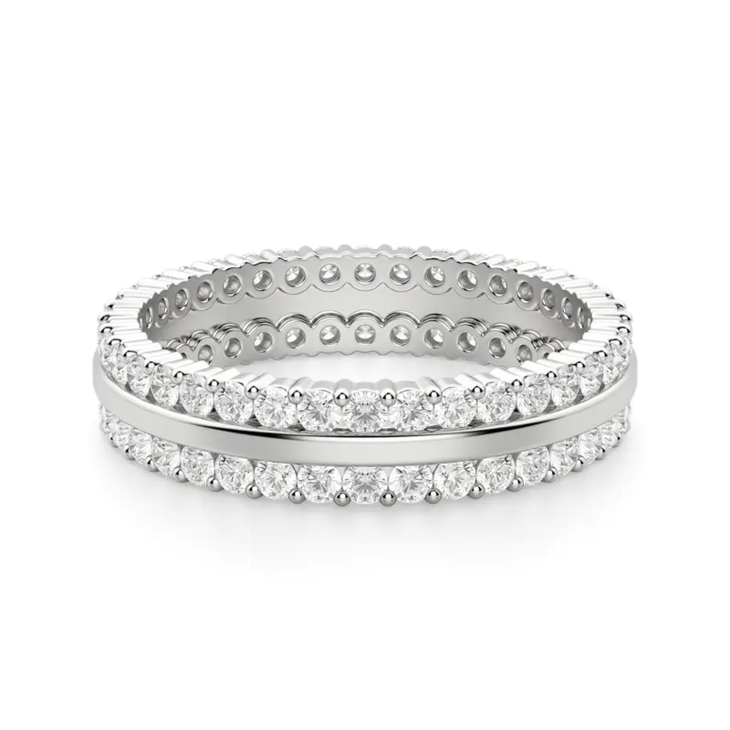 Obrączka Ślubna Dwurzędowa Eternity z Okrągłymi Kamieniami 1.50 mm Laboratoryjny Diament 585 Białe Złoto (14K)