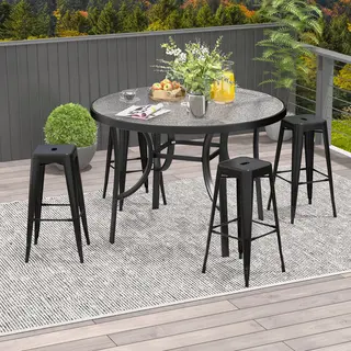 Zestaw 4 hokerów barowych z metalu, do użytku wewnątrz i na zewnątrz, design do układania w stos, czarne