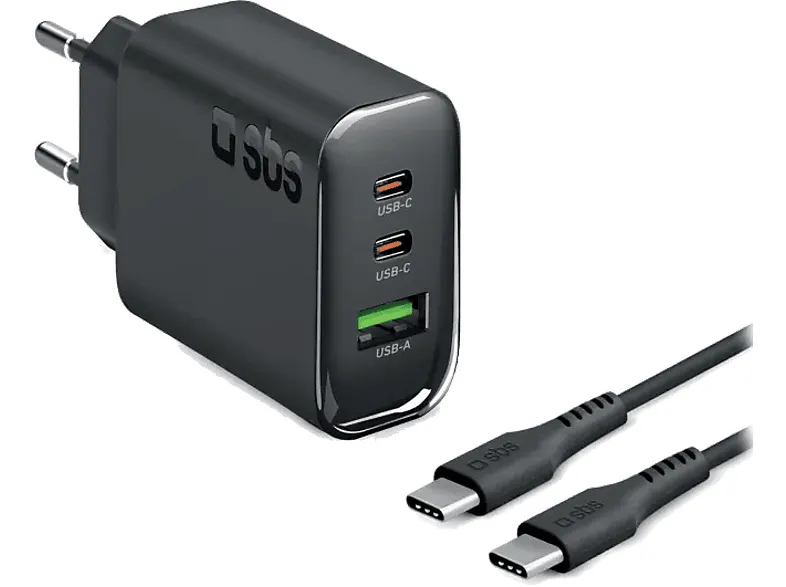Ładowarka sieciowa SBS 3-Port PD PPS 140W + kabel USB-C 2m (240W) Czarny