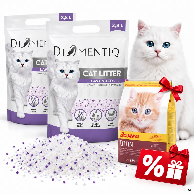 DIAMENTIQ Lavender - żwirek niezbrylający - 2x3,8 l + JOSERA Minette Kitten + Voucher rabatowy