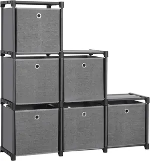 SONGMICS Regał wtykowy 6 kostek czarny 105 x 105 x 30 cm z 6 pudełkami