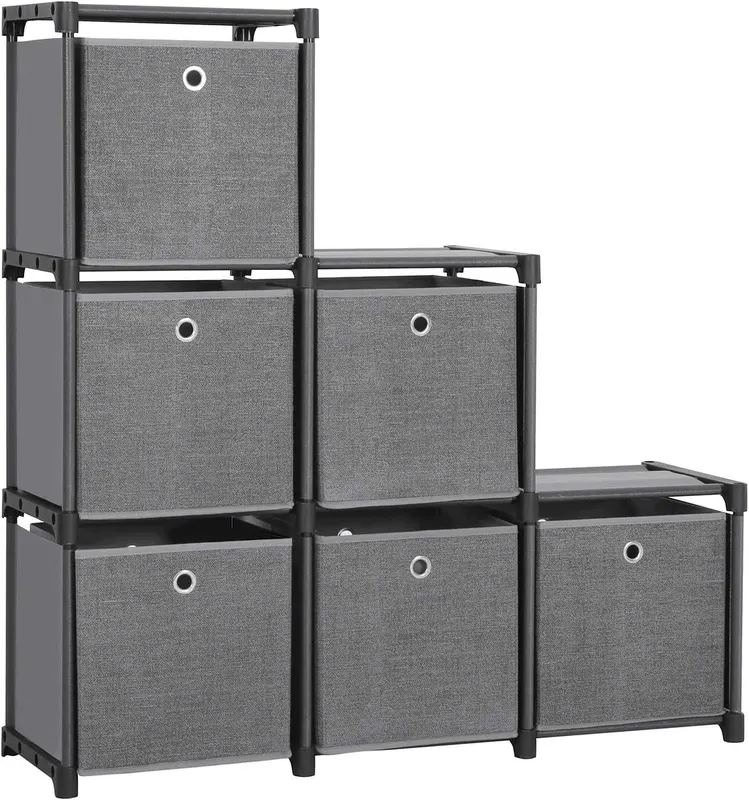 SONGMICS Regał wtykowy 6 kostek czarny 105 x 105 x 30 cm z 6 pudełkami