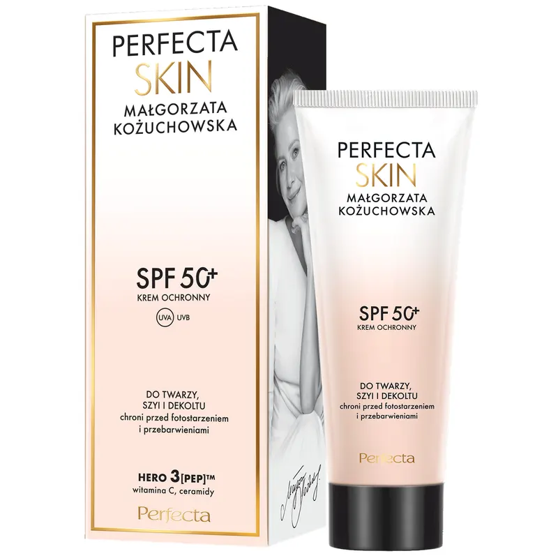 Perfecta Skin Małgorzata Kożuchowska krem ochronny SPF 50+ do twarzy, szyi i dekoltu z witaminą C, ceramidami i peptydami 40 ml