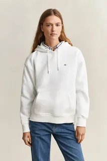 Gant Bawełniana Bluza Damska Z Kapturem Relaxed Fit Biała