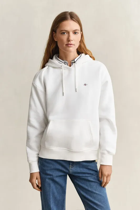 Gant Bawełniana Bluza Damska Z Kapturem Relaxed Fit Biała