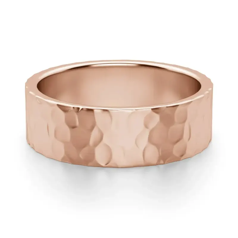 Hammered Flat Męska Obrączka Ślubna 6 MM 585 Różowe Złoto (14K)