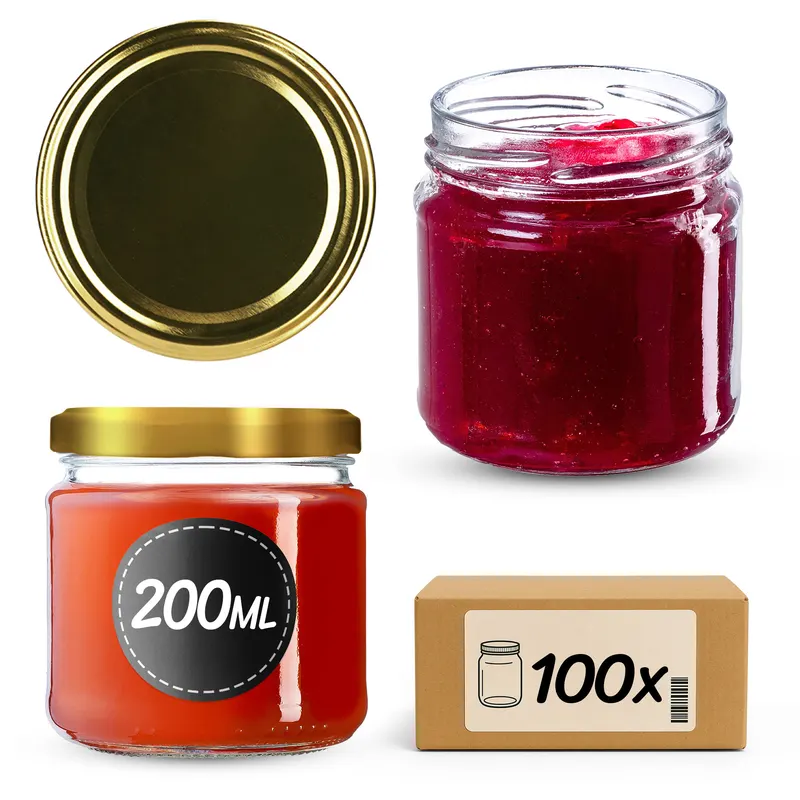 Słoiki na przetwory Lerma 200ml 100szt fi 66 mm + wieczka złote