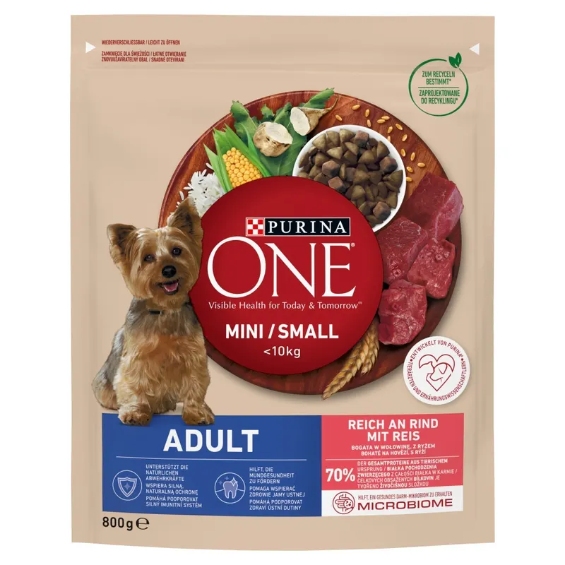 PURINA One Mini Adult bogata w wołowinę z ryżem - sucha karma dla psa - 800 g