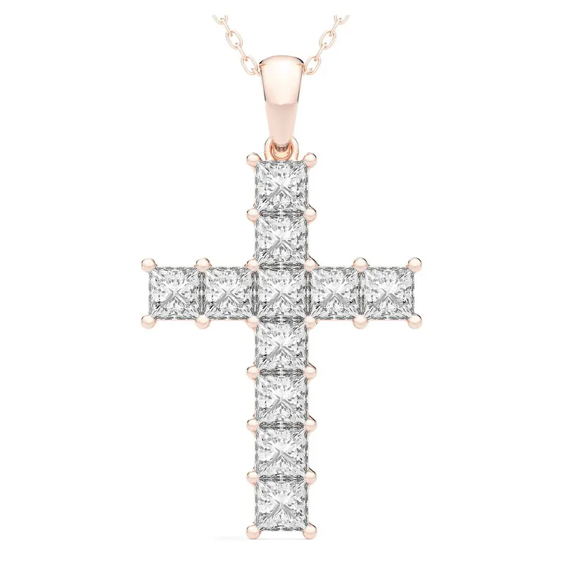 Wisiorek Krzyż 2.00 krt Laboratoryjny Diament 585 Różowe Złoto (14K)