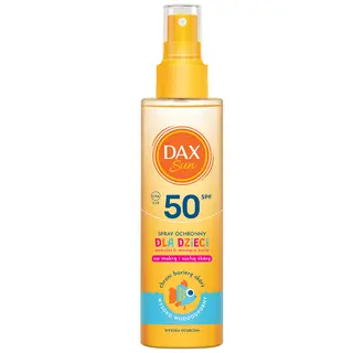 Dax Sun wysoko wodoodporny spray do opalania SPF 50 dla dzieci powyżej 6. miesiąca życia z olejem bawełny, canola i migdałowym 150 ml