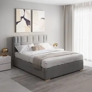 Łóżko LINEN NEW CONCEPT kontynentalne light : Nogi - Metalowa czarna, Pojemnik - Z pojemnikiem, Rozmiar - 90x200, Tkanina - Grupa 3