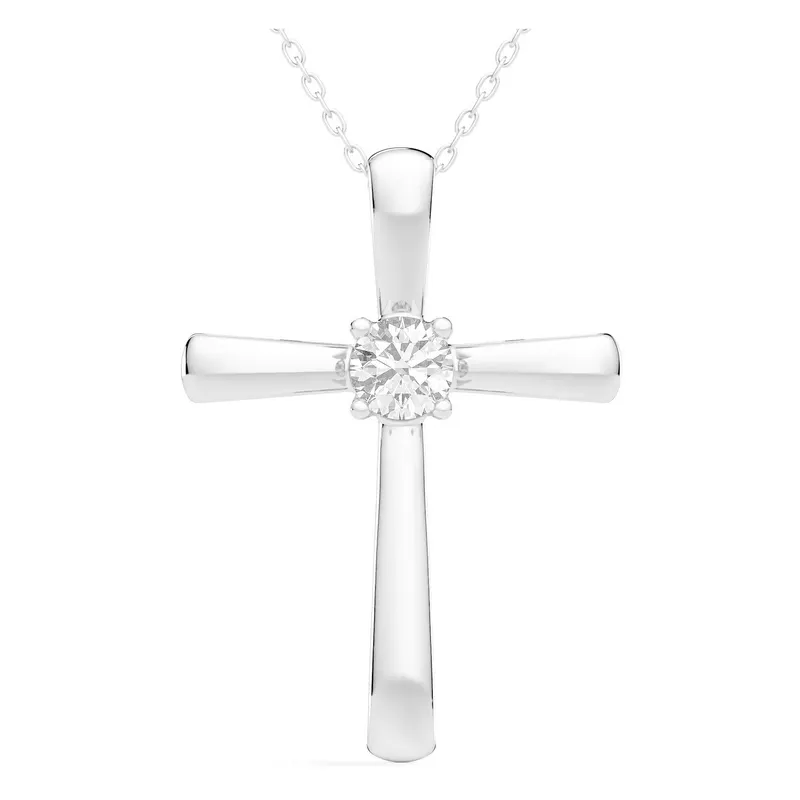 Wisiorek Single Krzyż Okrągły 0.25 kt Laboratoryjny Diament 585 Białe Złoto (14K)