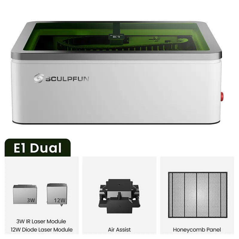 SCULPFUN E1 Podwójna, zamknięta grawerka laserowa 12 W i 3 W