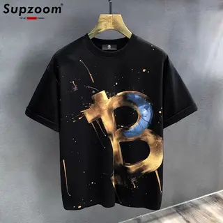 Supzoom New Arrival Summer High Street Splash Ink Printing Neutral O-neck Casual Heavy Texture Cotton Ins Loose Men T Shirt