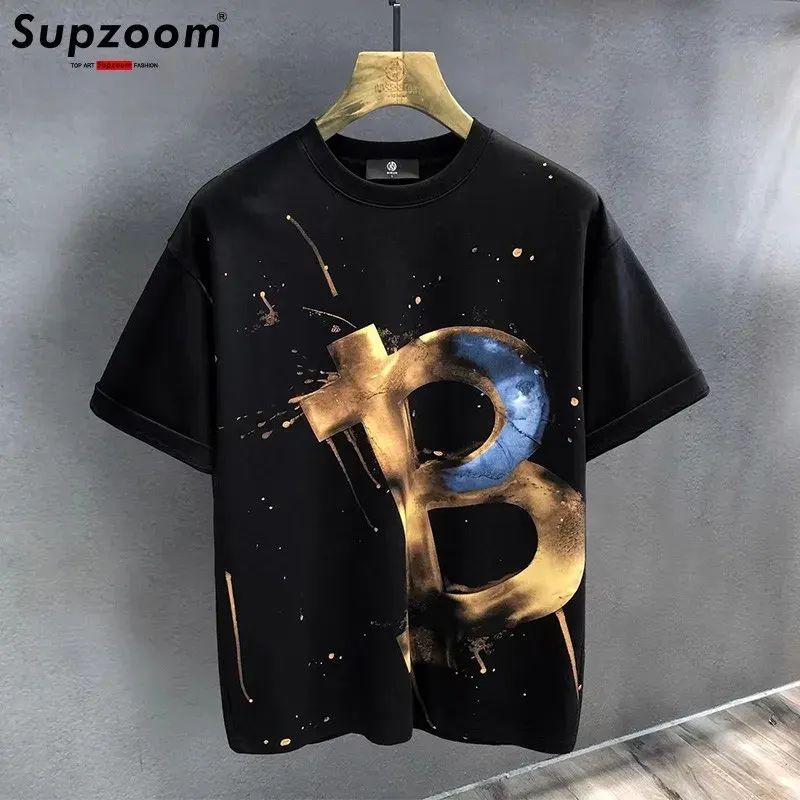 Supzoom New Arrival Summer High Street Splash Ink Printing Neutral O-neck Casual Heavy Texture Cotton Ins Loose Men T Shirt