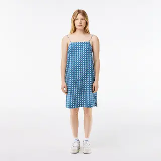 Lacoste Sukienka Damska Monogram Na Ramiączkach Straight Fit Zielona Zielony
