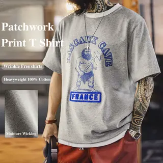 Maden Summer Men's T Short Vintage Patchwork Tribal Print Crew Neck Lightweight Casual Workwear Tee 100% Cotton Wrinkle Free Tee