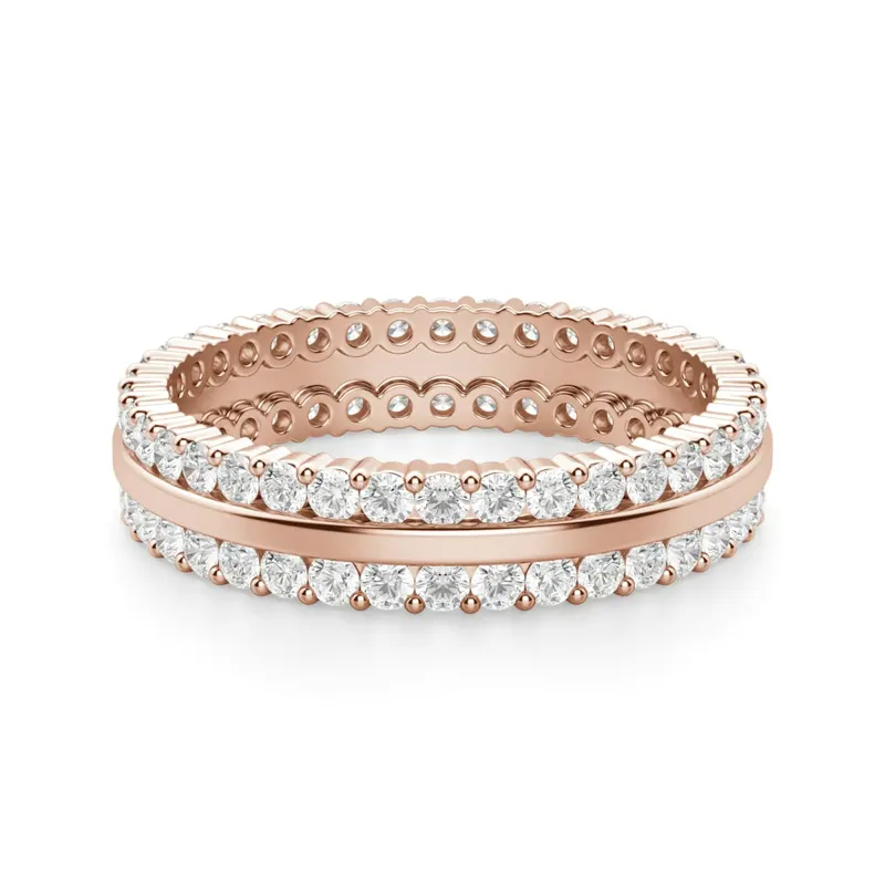 Obrączka Ślubna Dwurzędowa Eternity z Okrągłymi Kamieniami 1.50 mm Laboratoryjny Diament 585 Różowe Złoto (14K)