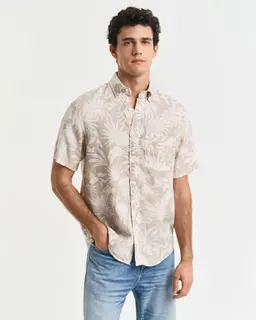Gant Koszula Męska Z Krótkim Rękawem Regular Fit Beżowa