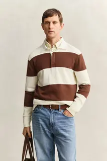 Gant Bawełniana Bluza Męska W Paski Z Kołnierzykiem Polo Regular Fit