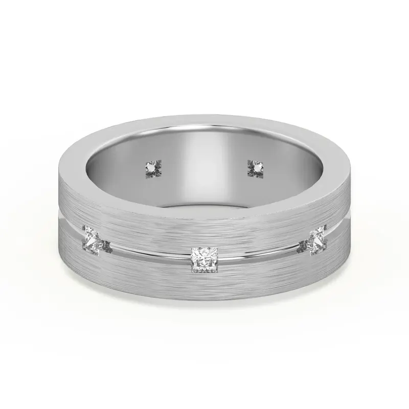 Flushed Set Męska Obrączka Ślubna Księżniczka Laboratoryjny Diament 585 Białe Złoto (14K)