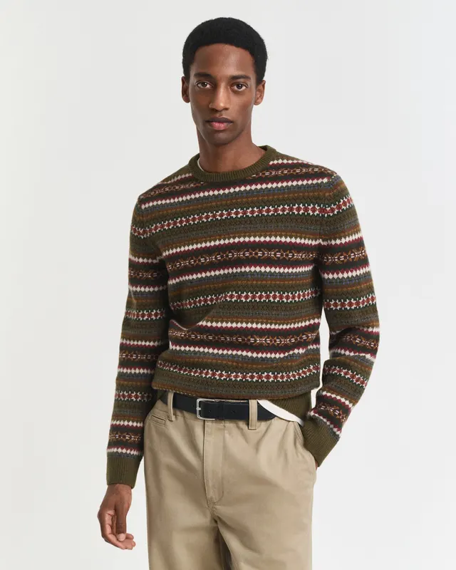 Gant Sweter Męski Z Okrągłym Kołnierzykiem Regular Fit Zielony