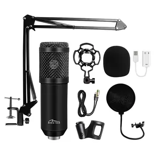Media-Tech Mikrofon pojemnościowy, studyjny z zestawem akcesoriów STUDIO AND STREAMING MICROPHONE MT397K (Czarny)