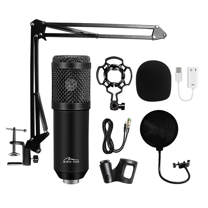 Media-Tech Mikrofon pojemnościowy, studyjny z zestawem akcesoriów STUDIO AND STREAMING MICROPHONE MT397K (Czarny)