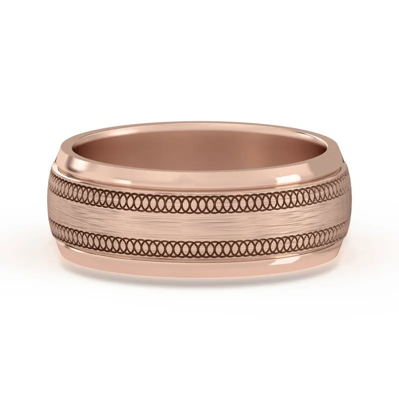 Okrągła z Przeplotem Flat Channel Obrączka Ślubna 585 Różowe Złoto (14K) 7 MM