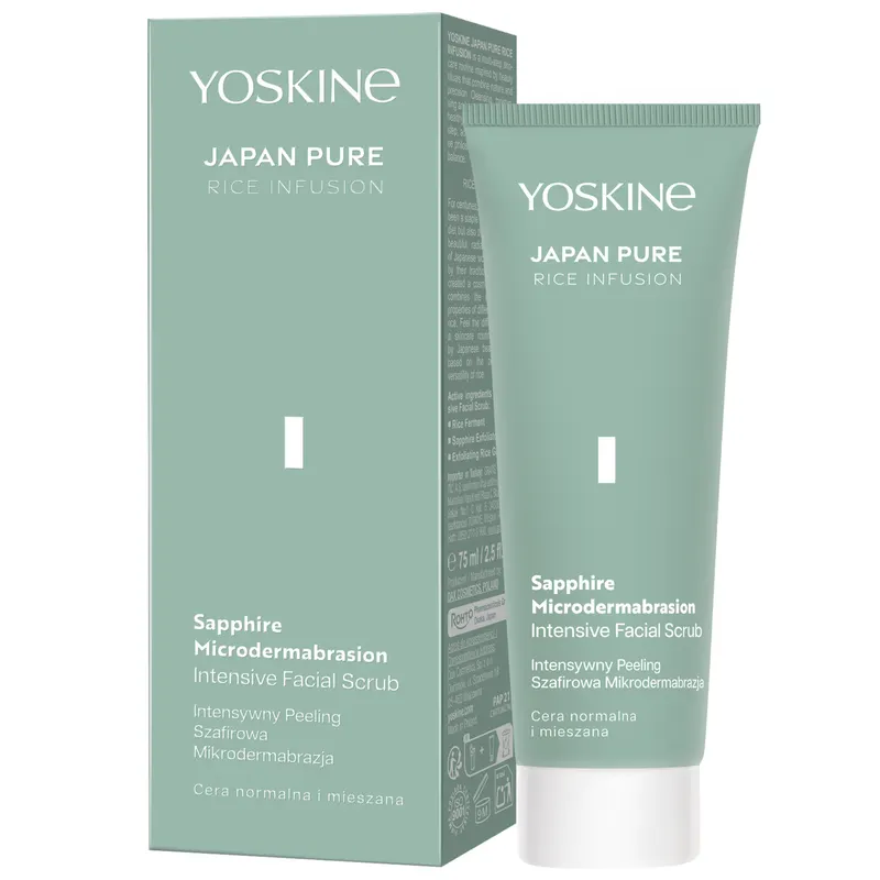 Yoskine Japan Pure Rice Infusion intensywny mikropeeling szafirowy z pudrem z szafiru, fermentem ryżowym i skrobią ryżową 75 ml