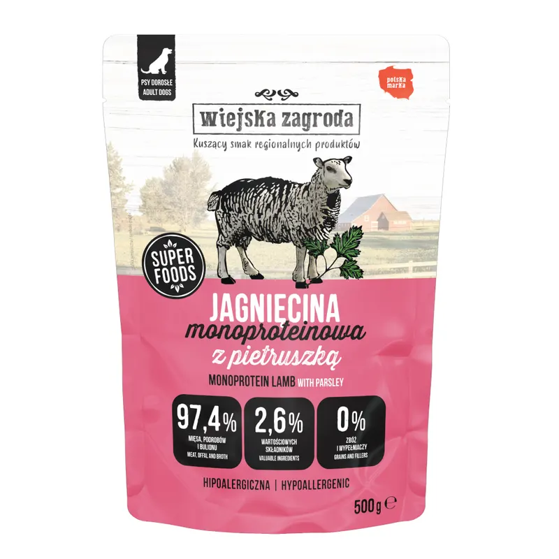 Wiejska Zagroda Monoprotein Adult, 5 x 500 g - Jagnięcina