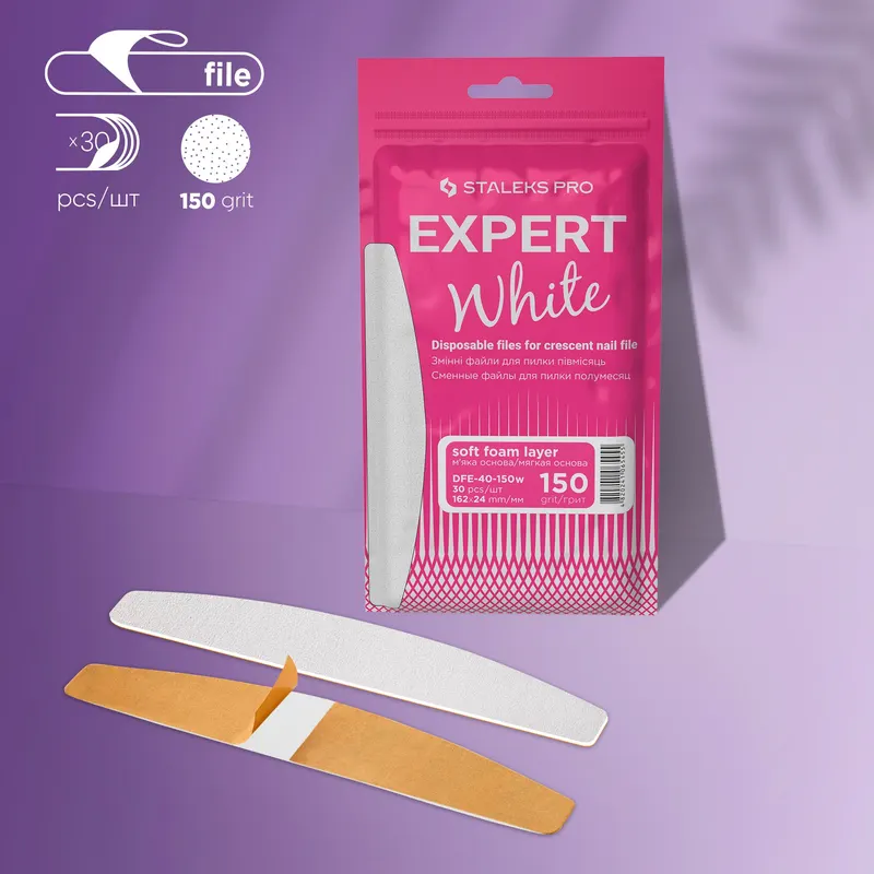 Wymienne pilniki STALEKS białe na bazie miękkiej do pilnika półksiężycowego EXPERT 40 150 grit (30 szt)