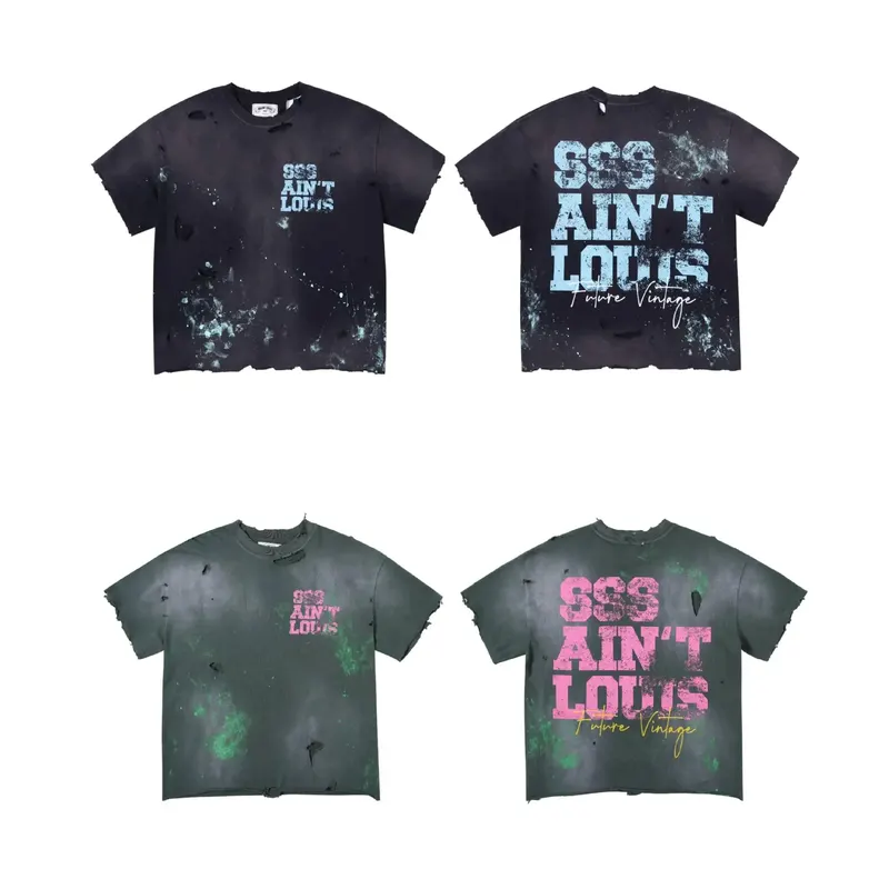 SSSAINT LOUIS Hand-painted logo letters on T-shirt Embroidered design Round neck short sleeve Available for both men and women