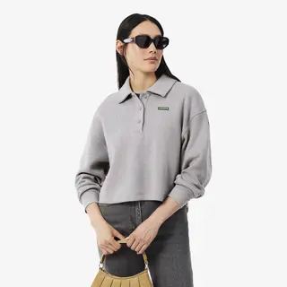 Lacoste Bluza Oversize Prążkowany Kołnierz Polo Szara